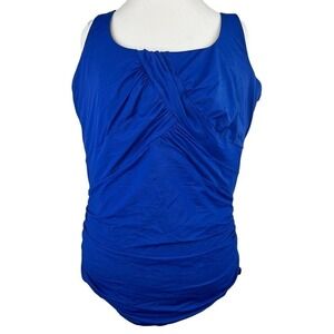 Lands End Royal Blue One Piece Swimsuit 22W DDD Underwire Criss Cross Back